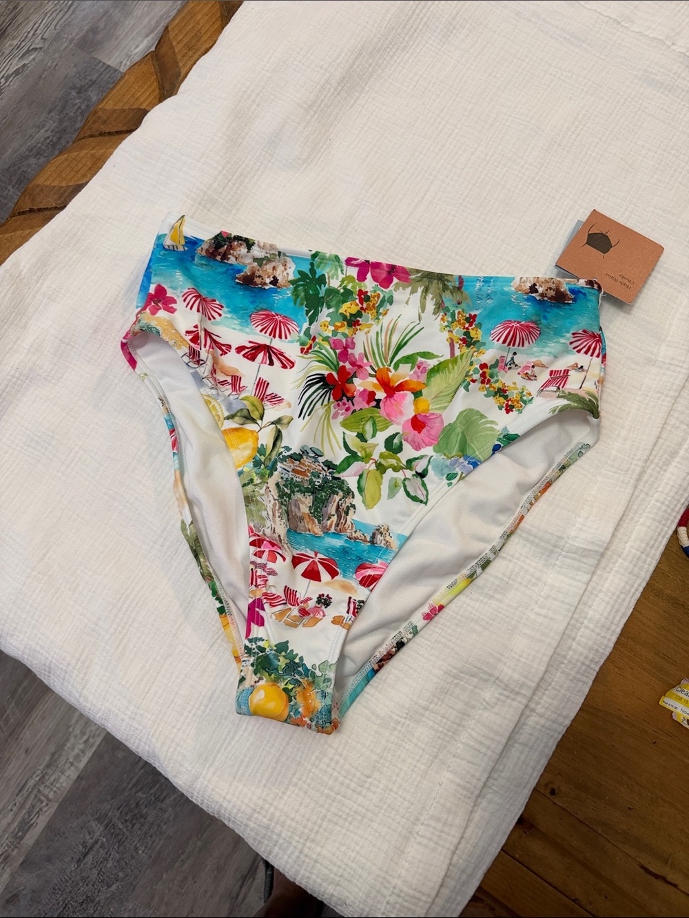 Shade & Shore High-Waist Tropical Floral Bikini Bottoms in Turquoise & Pink